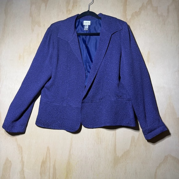 Chico's Jackets & Blazers - Chico's open front blue blazer jacket Silk Blend w Textured Weave